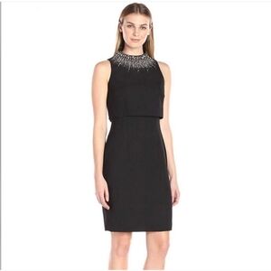 AIDAN MATTOX Sleeveless Mock Beaded Turtleneck Popover Dress